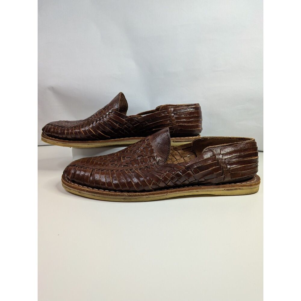 Colección Sanchez Men's Brown Woven Leather Huarache Shoes Size 9